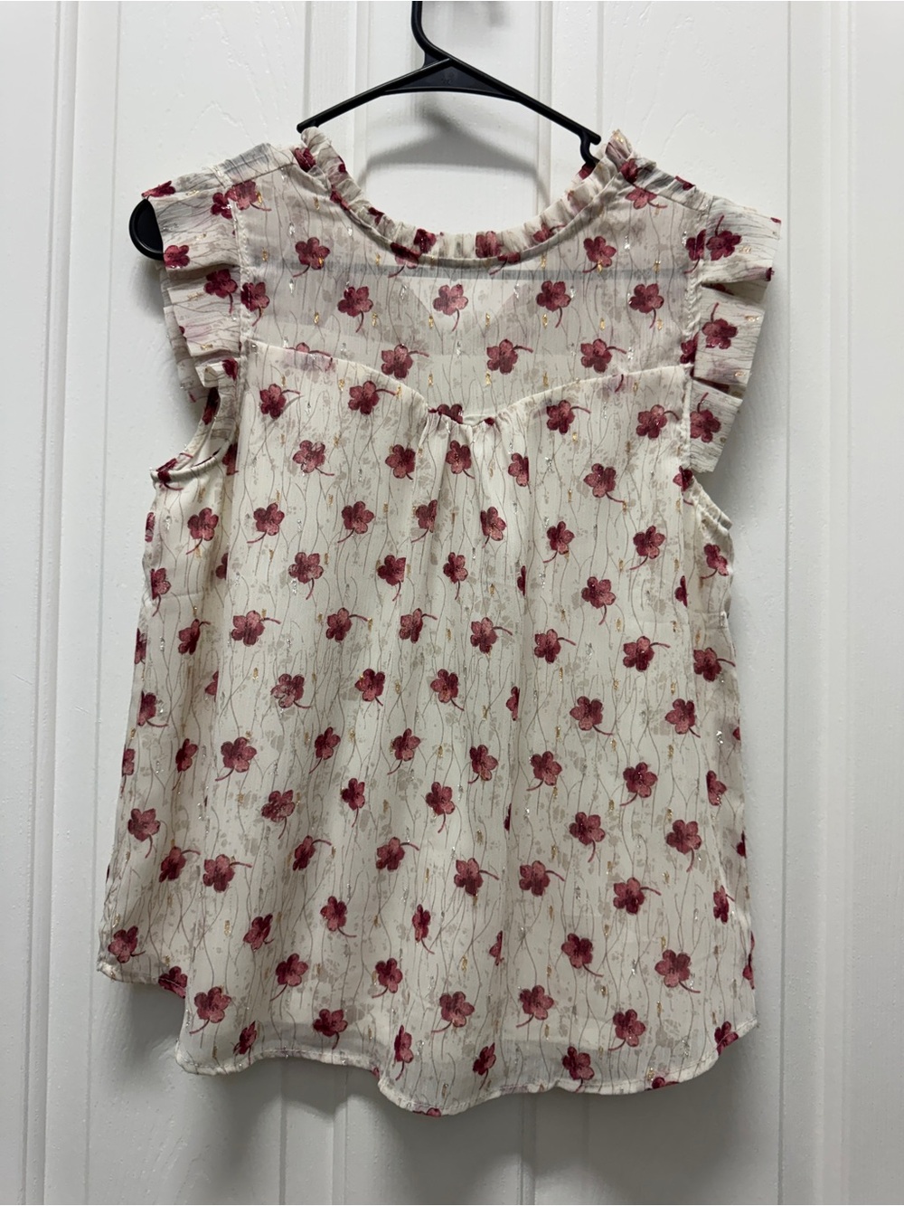 Cream Floral Ruffle Sleeve Top